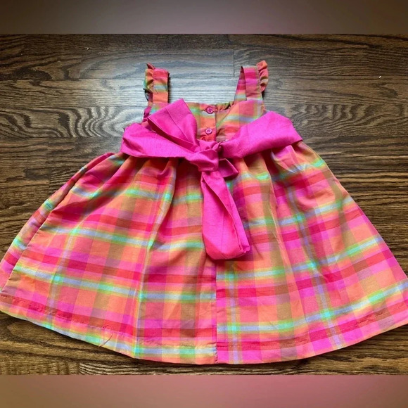 Lilybird Girls Pink Multicolor Plaid Ruffle Strap Bow Back Dress Size 2 - Picture 3 of 4